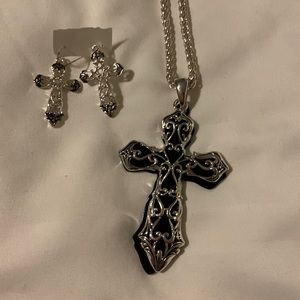 New Silver Cross and earring set